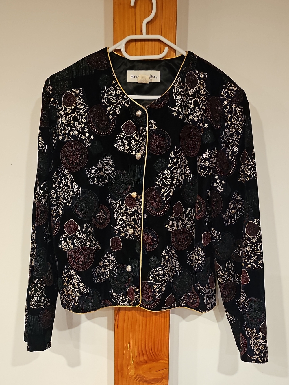 90s Black Velvet Blazer with Gold Piping